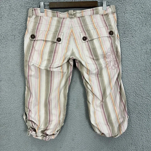 Vintage Y2K American Eagle Capri pants womens 8 pink striped embroidered ruched - Picture 7 of 8